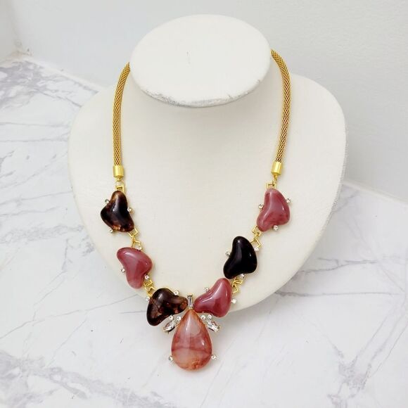 Brand New Gold Tone With Black & Red Necklace - Picture 1 of 8